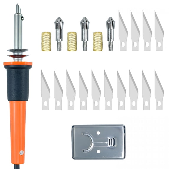 EXLEAF 30W Electric Hot Knife Cutting Tool- Hot Knife for Plastic, Resin & Mesh | Includes 10 Blades, 2 Blade Holders, 1 Wood Burning Tip & Stand | Fast Heating DIY Plastic Cutter