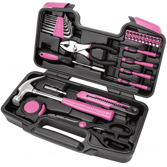 EXLEAF 39 Piece All Purpose Basic Household Tool Kit for Women-Small Tool Set with Toolbox Great for Home,Garage,Office and College Dormitory Use,Stylish Tool Set