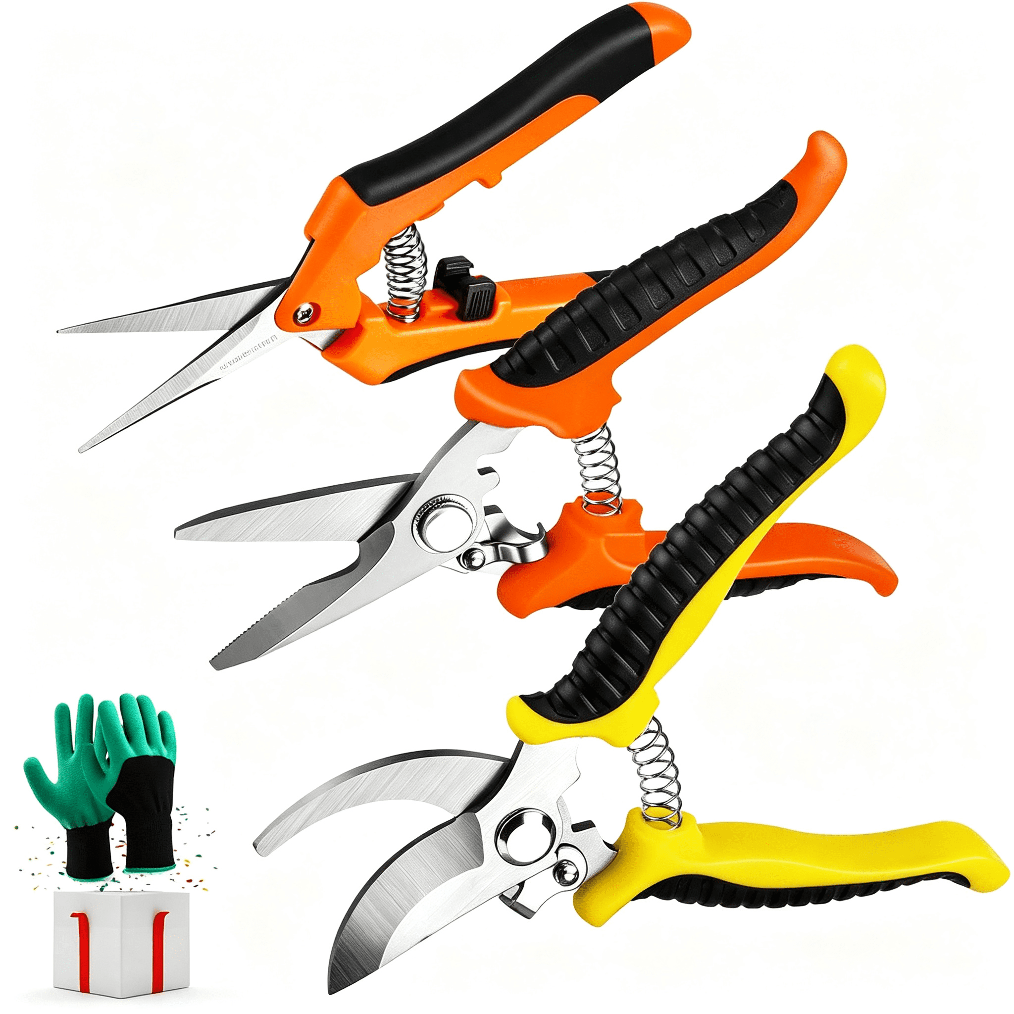 EXLEAF 3Pcs Garden Pruning Shears Stainless Steel Blades Handheld ...
