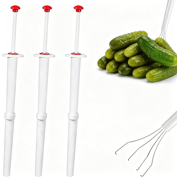 EXLEAF 3Pcs Pickle Fork 7.87" Durable Pickle Grabber Pickle Grabber Picker Stainless Steel and Plastic Pickles Spears P"Er for Kitchen Food Olive Pepper,White