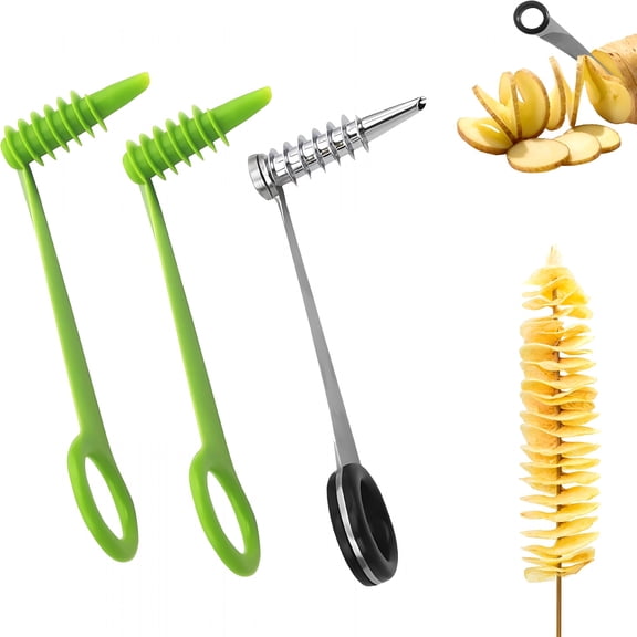 EXLEAF 3Pcs Spiral Cutter,Potato Cutters Peelers,Stainless Steel & Plastic Flower Curler,Manual Spiral Slicer for Boiled Eggs,Tomato,Zucchini,Vegetables,Cucumbers and Carrots,Kitchen Tool