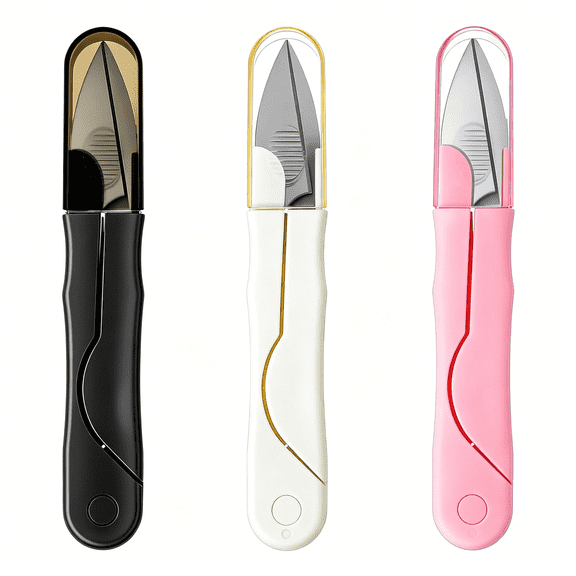 EXLEAF 3Pcs Thread Snips for Sewing, Stainless Steel Thread Snippers Small Sewing Scissors with Cover, Portable & Precision Cutting (Black White Pink)