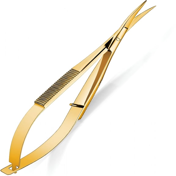 EXLEAF 4.7 Inch Curved Stainless Steel Squeeze Scissors Grooming Trimming Scissors Eyebrow Thread Snips Curved Tip Clippers Craft (Gold)