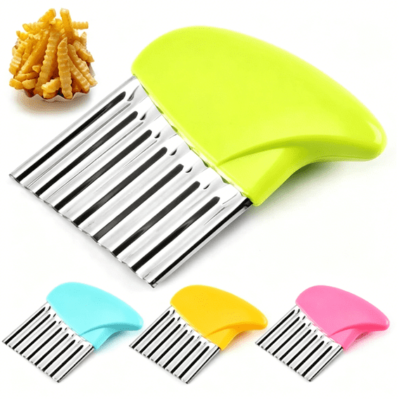 EXLEAF 4 Pack Stainless Steel Crinkle Cutters,Wavy Vegetable Slicer and French Fry Cutter for Kitchen Prep,Waffle Fry Cutter