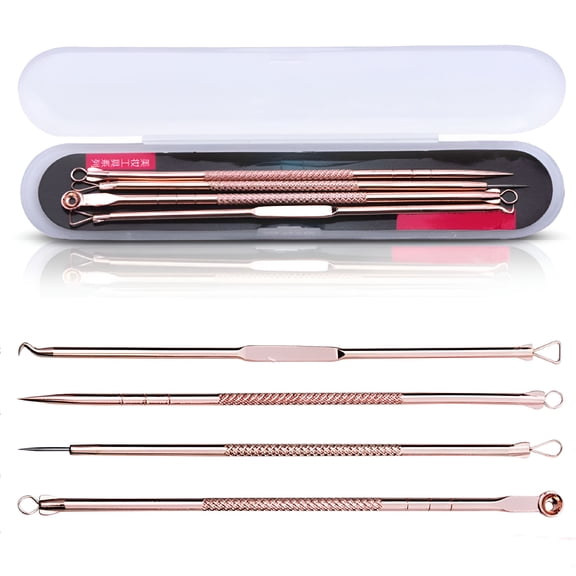 EXLEAF 4 Pcs Blackhead Extractor Tool Set, Stainless Steel Acne Pimple Remover Needles