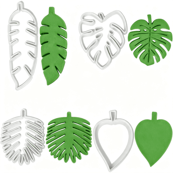 EXLEAF 4 Pcs Tropical Leaf Cookie Cutters, Plastic Palm Tree Leaves Molds | Multi-Purpose Fondant Leaf Molds for Cake Decorations Cookie Making Diy Baking Supplies