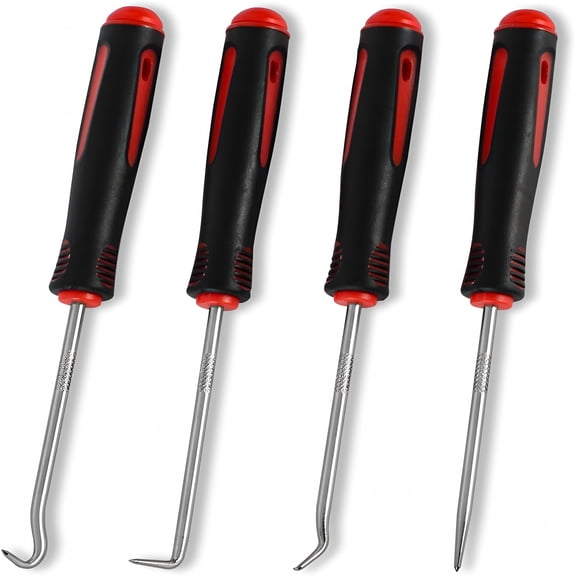 EXLEAF 4-Piece Hook and Pick Set,Precision Automotive Pick Tool & O Ring Pick Set with Comfort Grip & Anti-Slip Shaft for Oil Seal,Gasket Removal,and Electronic Repair