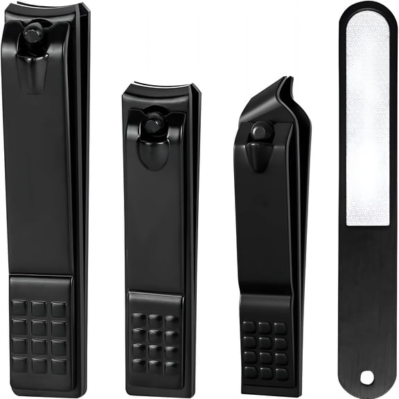 EXLEAF 4-Piece Nail Clipper Set, Ultra Sharp Stainless Steel Fingernail & Toenail Cutter with Angled Edge & Nail File, Ergonomic Grooming Kit for Men Women Adults, Black