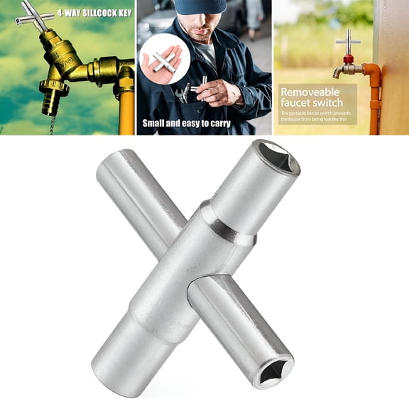 EXLEAF 4-Way Sillcock Key, 40 Cr Steel Water Utility Wrench for Outdoor Faucet, Spigot, Hose Bib, Plumbing Valve Repairs