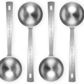 EXLEAF 4Pcs 1 Tbsp 15Ml Stainless Steel Long Handle Coffee Measuring Scoop | Stainless Steel,Precise 1 Tbsp Measure,Long Handle,For Ground Coffee Tea Spice Powder,Dishwasher Safe,Multi-Use Scoop
