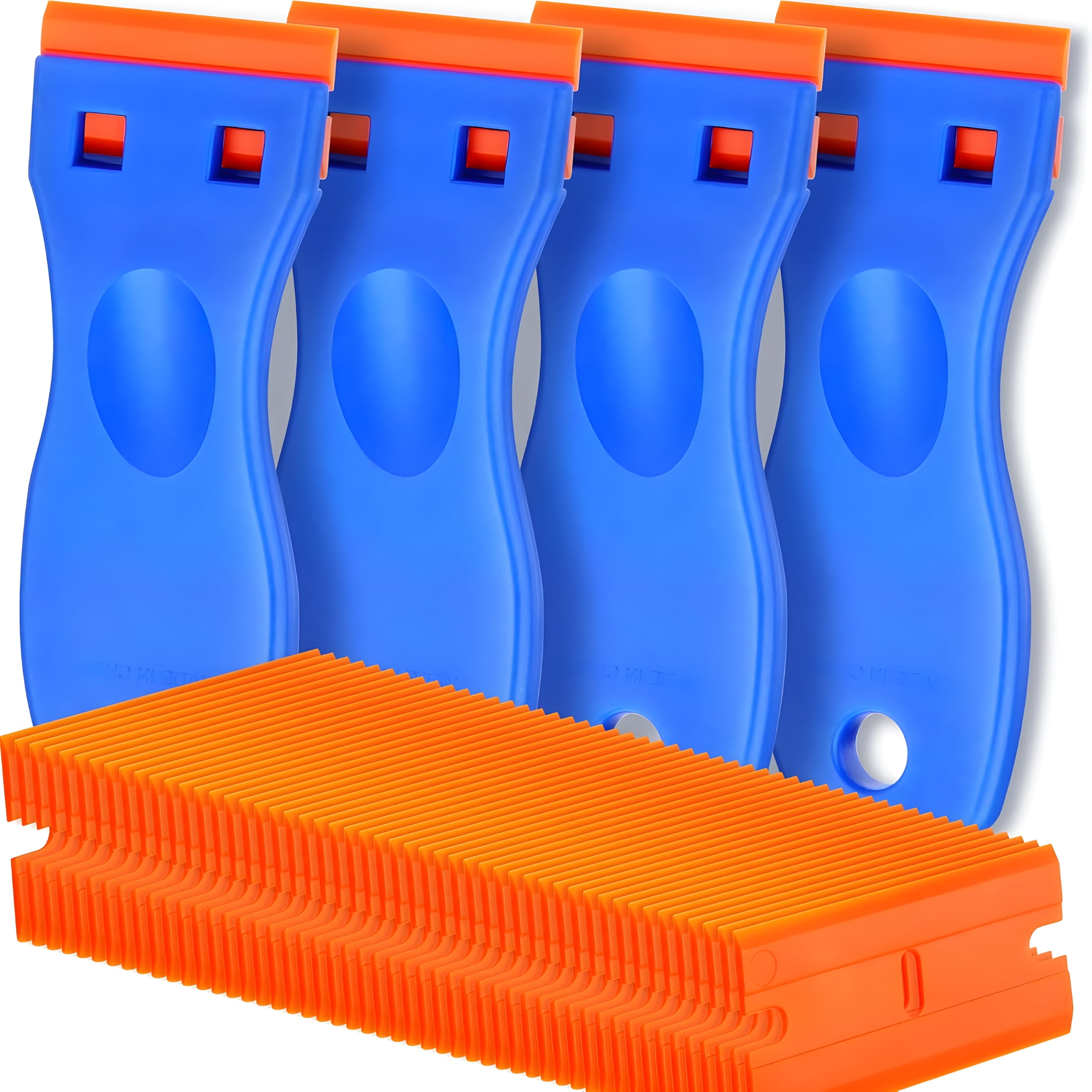 EXLEAF 4Pcs Plastic Razor Blade Scraper & 100Pcs Blades, Remove Label ...