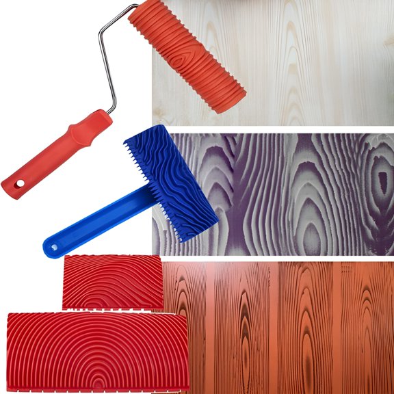 EXLEAF 4Pcs Wood Grain Roller Painting Tools with Handles, Reusable Texture Pattern Maker for Walls, Furniture, Doors, and DIY Projects
