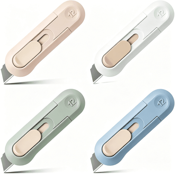 EXLEAF 4pcs Utility Knife Box Cutters, Retractable Letter Opener, Sharp Cartons Cardboard Cutter Razor Knife for Christmas, Smooth Mechanism for Office and Home Use