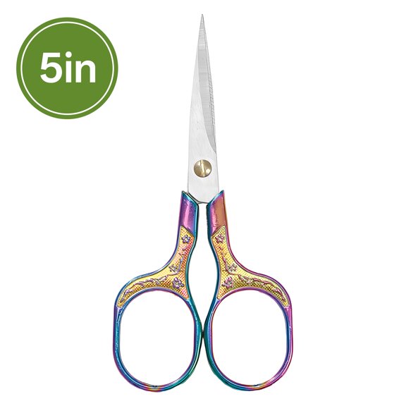 EXLEAF 5 Inch All Purpose Scissors, Pointed Mini Craft Scissors with Plum Blossom Relief, Stainless Steel Fabric Embroidery Scissors for DIY Home Office