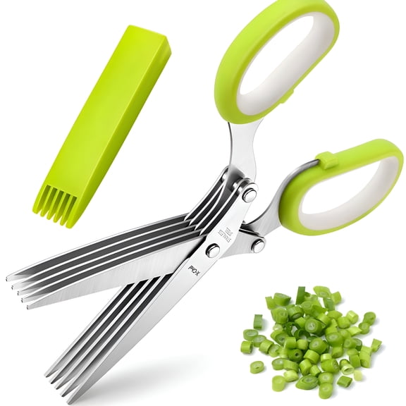 EXLEAF 5-Layer Stainless Steel Herb Scissors, Multi-Function Kitchen & Office Shears, Ergonomic Chopper with Blade Cover