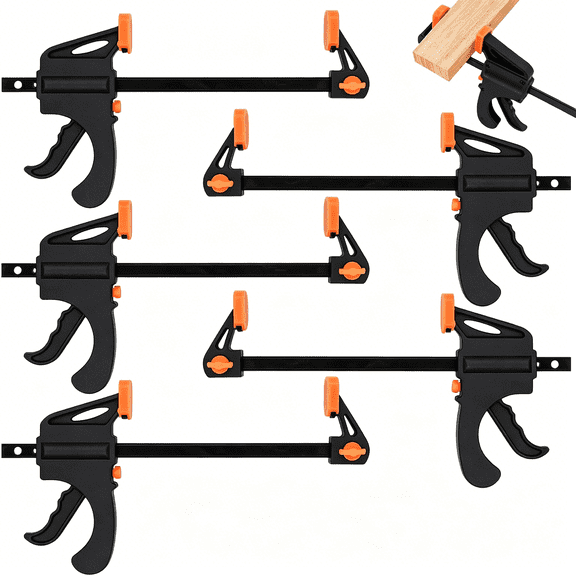 EXLEAF 5-Pack Bar Clamps for Woodworking 4 Inch One-Handed Wood Working Clamp Spreader Quick-Change F Clamp for Gluing Drilling Sawing Securing Carpentry and Diy