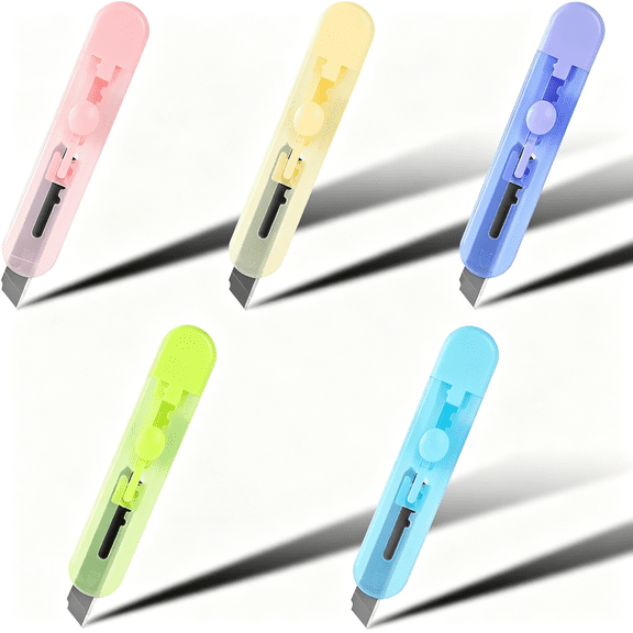 EXLEAF 5-Pack Mini Utility Knives Box Cutter,Retractable Box Opener,Package Opener. for Diy,Office,Envelopes,Packagesand and Home Use. Envelope Opener(5 Psc Box Cutter)