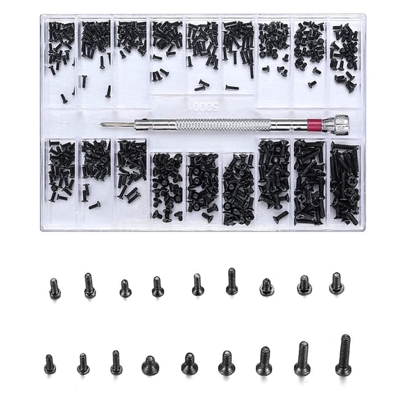 EXLEAF 500 Pcs Small Replacement Screws, M1.2/M1.4/M2.0 Black Tiny Micro Laptop Computer Electronic Assortment Kit, Glasses Watches Hard Drive SSD Repair Screws with Screwdriver