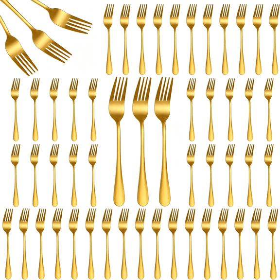 EXLEAF 50Pcs Gold Stainless Steel Dinner Forks,8 Inch,Disposable Silverware,Metal Cutlery Forks for Party,Home,Restaurant,Kitchen,Suitable for Salad,Dessert,Beef Steak,Spaghetti