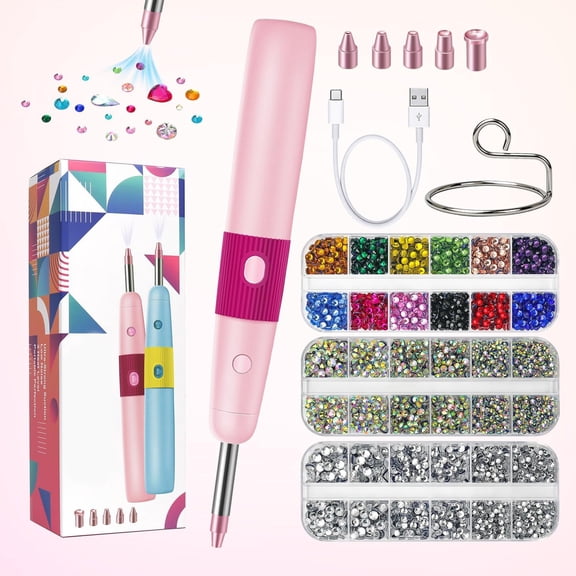 EXLEAF 5In 1 Hot Fixed Wand Bedazzler Kit,Rhinestones Setter Wand Tool with 5 Different Tip Sizes,Diy Bedazzler Kit with Rhinestones with Support Stand Hotfix Applicator Tool