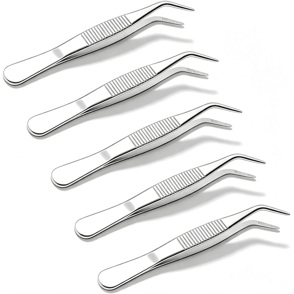 EXLEAF 5Pack Stainless Steel Tweezers with Curved Tip Curved Serrated Tip Multipurpose Forcep for Craft,Sewing Machine,Diy Crafts,Jewelry Making,Electronics Repair Work&Hobby Project