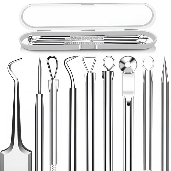 EXLEAF 5Pcs Blackhead Remover Comedone Extractor,Curved Blackhead Tweezers Kit,Professional Stainless Pimple Acne Blemish Removal Tools Kit for Manual