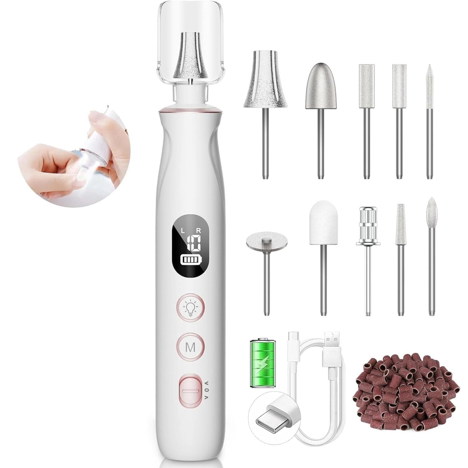 EXLEAF 5pcs Nail Drill Electric Nail File - Cordless Professional Nail ...