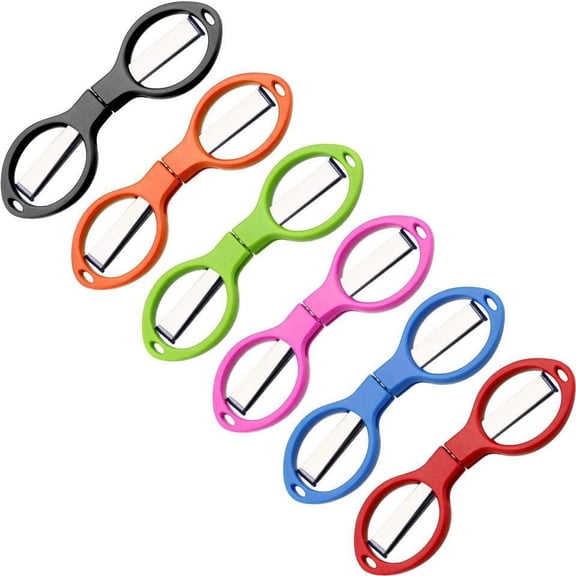 EXLEAF 6 Pack Mini Scissors with Safety Lock, Small Stainless Steel Folding Shears for Crafting Travel Office, Portable Compact Scissor Set for Home Kitchen Thread Cutting, Assorted Colors