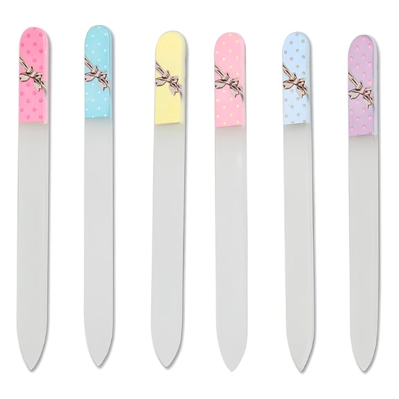 EXLEAF 6 Pcs Crystal Glass Nail File Set, Tempered Manicure Pedicure Tools for Natural Nails, Cute Polka Dot Nail Care Kit