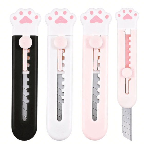EXLEAF 6 Pcs Cute Box Cutter Utility Retractable Knives Cartoon Cat Lovely Paw Box Cutter Pointed Cute Cardboard Knife for Office Opener Crafts (6 Pieces)
