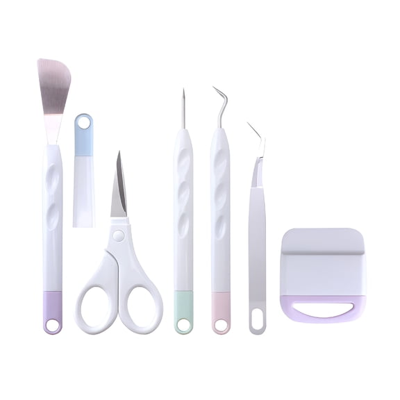 EXLEAF 6 Pcs Vinyl Weeding Tools Set, Craft Accessories Kit with Spatula Scraper Hook Tweezers Scissors for Cricut Silhouette, Iron On HTV Paper Sewing DIY Crafting Supplies