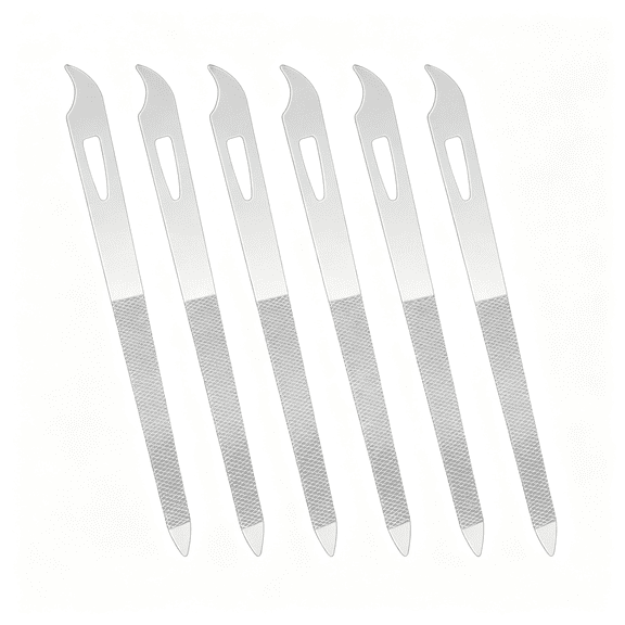 EXLEAF 6-Piece Stainless Steel Nail File Set with Cleaner Tip - Double Sided, Durable, Professional Diamond Buffer for Natural Nails