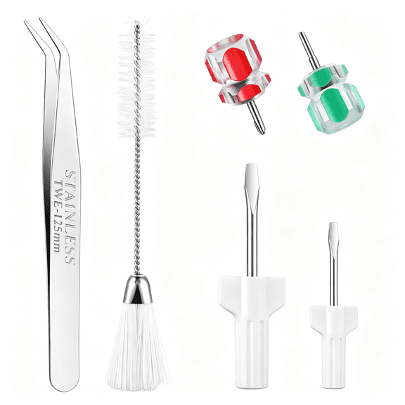 EXLEAF 6 Pieces Sewing Machine Cleaning Kit Includes Tweezers Double Headed Lint Brush 4 Pieces Short Screwdriver, Flathead Cross Head Mini Portable Screwdriver for Repair Machine Sewing Tools