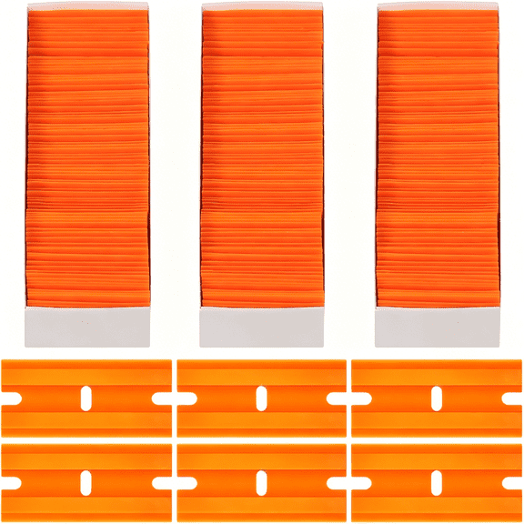 EXLEAF 600 Pieces Plastic Razor Blade Scraper Blades Plastic Scraper Tools Double Edge Razor Blades with a Tip Slot Edge Blades for Removing Decals,Stickers,Cleaning Window Glass(Orange)