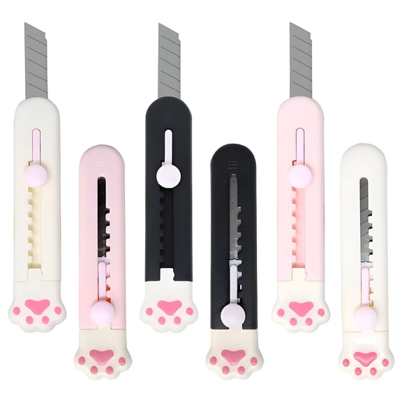 EXLEAF 6Pcs Cute Cat Paw Mini Utility Knives Portable Art Knife Retractable Envelope Knife Letter Opener Carton Opener Box Cutter