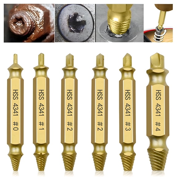 EXLEAF 6Pcs Titanium Damaged Screw Extractor Kit, Remover for Stripped Head Screws Nuts & Bolts Drill Bit Tools Broken Bolt Extractor