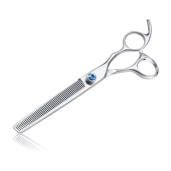EXLEAF 7" 50 Teeth Thinning Dog Grooming Blending Scissor, Ergonomic Pet Grooming Thinner Blender Shears Cat Trimming Texturizing Kit with Offset Handle and a Jewelled Screw
