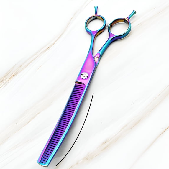 EXLEAF 7 Inches Curved Thinning Scissors, Dog Grooming Scissors for Home Use, Stainless Steel Pet Beauty Tools and Accessories