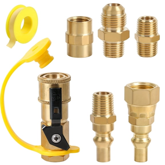 EXLEAF 7Pcs Propane Quick Connect Fittings Adapter for Propane Hose Propane Quick Connect for Rv to Grill Or Cooking Rv Propane Quick Connect Fittings with 3/8" Flare X 1/4" Npt Male Pipe
