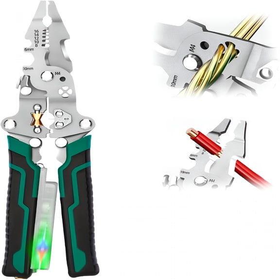 EXLEAF 8 in 1 Wire Stripper with Voltage Tester,Multi-Function Foldable Wire Stripper,Heavy Duty Wire Stripping Pliers for Cutting and Pulling Wires Cable Scissors