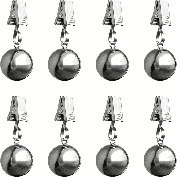 EXLEAF 8 Pack Heavy Duty Tablecloth Weights, Rust Proof Stainless Steel Balls with Clips for Outdoor Picnic, Curtains & Flags