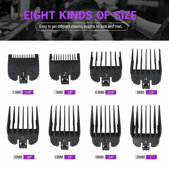 EXLEAF 8 Pcs Professional Hair Clipper Combs Guides,Replacement Guards Set  1/16"To 1"Fits Most Size Clippers/Trimmers,Barber Accessories