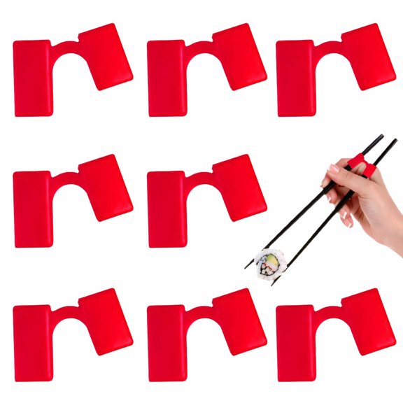 EXLEAF 8 Pcs Reusable Chopstick Training Helpers, V-Shaped Hinge Connectors for Beginners, Adjustable Practice Aids for Kids and Adults, Red
