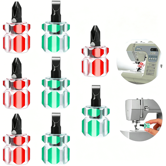 EXLEAF 8 Pieces Sewing Machine Screwdriver Tools Small Stubby Screwdriver with Flat Head and Cross Head for DIY Repairing Sewing Projects