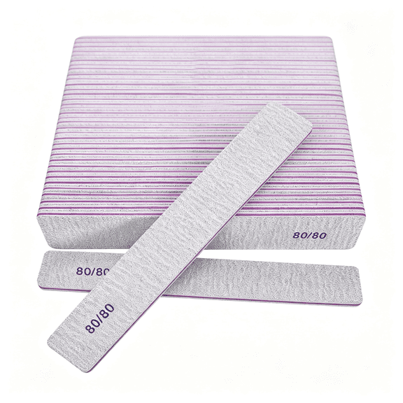 EXLEAF 80/80 Grit Nail Files(24 Pack),Heavy Coarse Emery Boards for Acrylic Nails and Gel Nails,80 Grits Double Sided Nail File Emory Professional Nail Filer Reusable Washable Manicure Square Gray