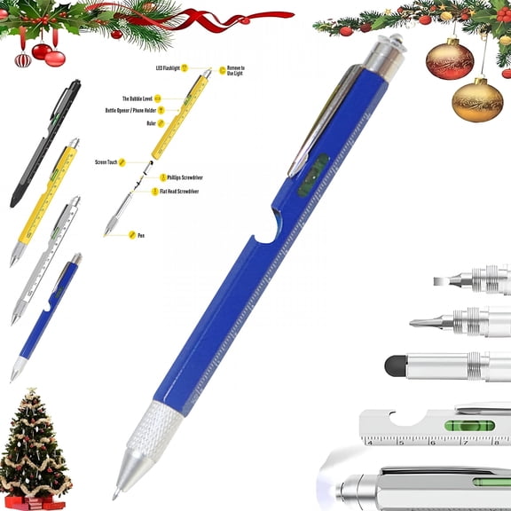 EXLEAF 9 in 1 Multitool Pen with Led Light - Phillips Screwdrivers,Level,Ruler,Bottle Opener,and Stylus Cool Pen Gifts for Men,9-In-1 Multi Tool Tech Pen Gadgets Tools for Men Father'S Day,Blue