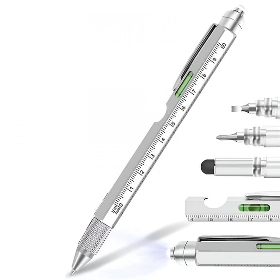EXLEAF 9 in 1 Multitool Tech Tool Pen Construction Gadgets,Birthday Gifts for Men,Dad,Boyfriend,Silver