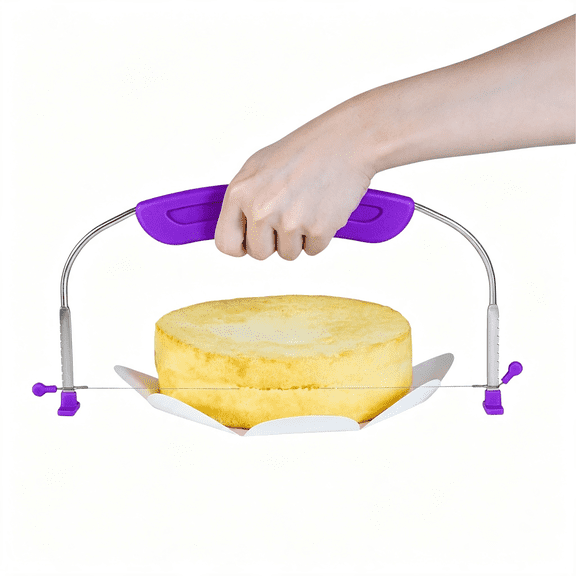 EXLEAF Adjustable Cake Levcake Cutter Slicer Leveler,9 Different Height Premium Food Grade Stainless Steel Double Wires Cake Cutter/Slicer/Adjustable Cake Leveler for Leveling and Molding (Purple)