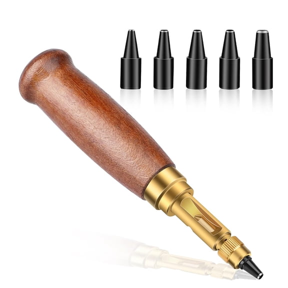 EXLEAF Adjustable Leather Hole Punching Tool Automatic Puncher with Wooden Handle Hollow Hole Punch with 6 Tips Size (1.5Mm/2Mm/2.5Mm/3Mm/3.5Mm/4Mm) for Leather Belt,Bag,Wristband