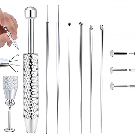 EXLEAF Anti-Slip Piercing Taper Ball Grabber Tool for Changing Jewelry - 16G 18G 20G Stainless Steel ThreadlessThreaded Insertion Pin,Hypoallergenic Nickel- Lead- Body Piercing Kit